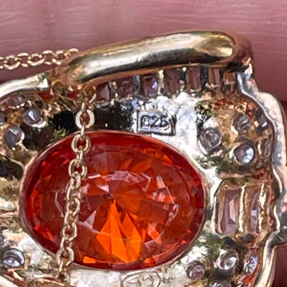 Fanta Orange Cz Solid Sterling Silver Pendant - image 8